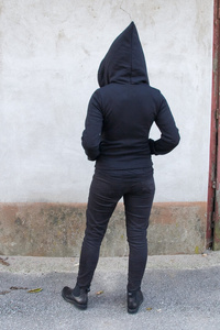 Kurtka czarna , Bluza bawełniana, ramoneska czarna z wielkim kapturem cyber kaptur, gotycki styl,