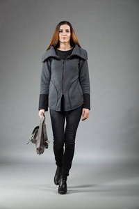 Bluza na zamek, Długa bluza, Szara bluza, Odzież Plus Size, Bluza, Bluza z długim rękawem, Manufaktura