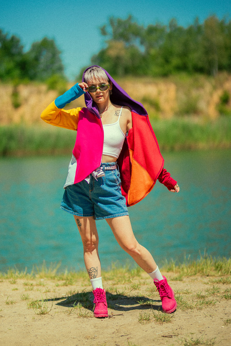 Asymetryczna bluza damska, bawełniana krótka bluza kolorowa , kurtka kolorowa