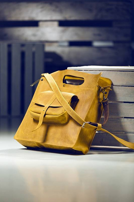 Torba skórzana, duża torebka, żółta torba, aktówka, długi pasek , torebka handmade
