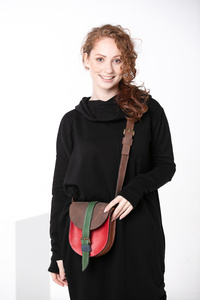 Kolorowa mała torebka skórzana, mini torebka na skos, torebka na ramię