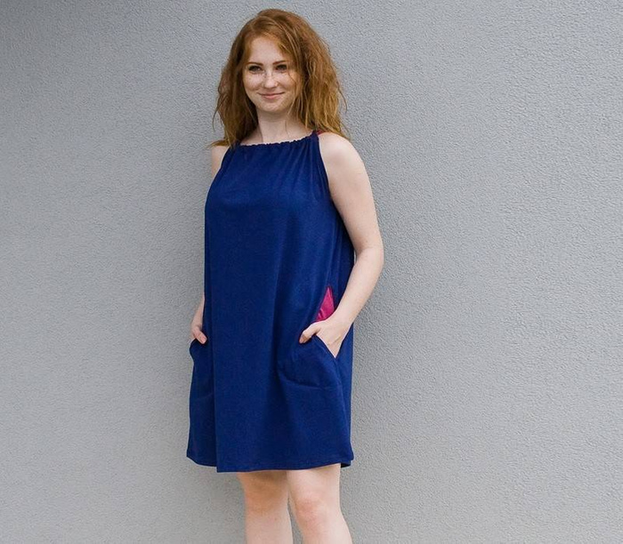 Sukienka na ramiączkach,sukienki letnie, luźna sukienka chabrowa