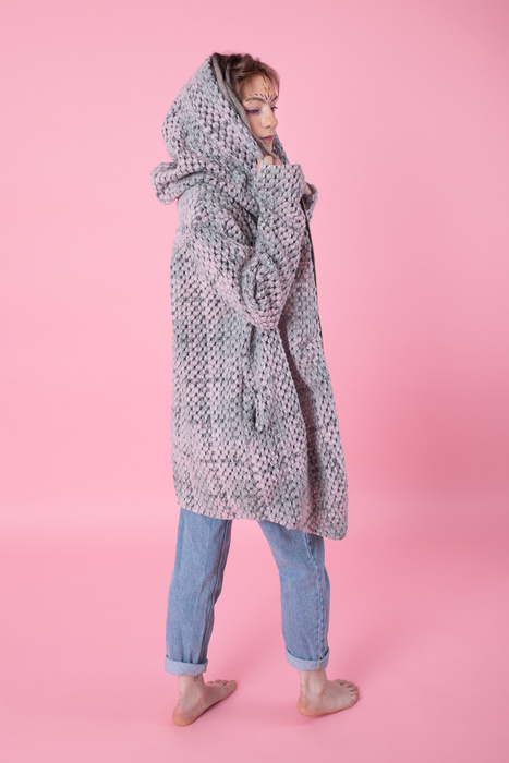 Płaszcz wełniany, Płaszcz z kapturem, Odzież Plus Size, Płaszcz asymetryczny, Odzież wełniana, Szary płaszcz, Płaszcz z kapturem, Płaszcz zimowy