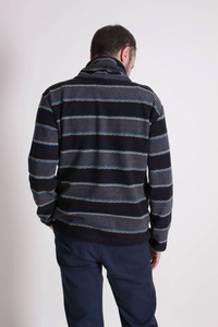 Sweter bluza  męska w paski z wysoką stójką , luźny krój męskiego swetra