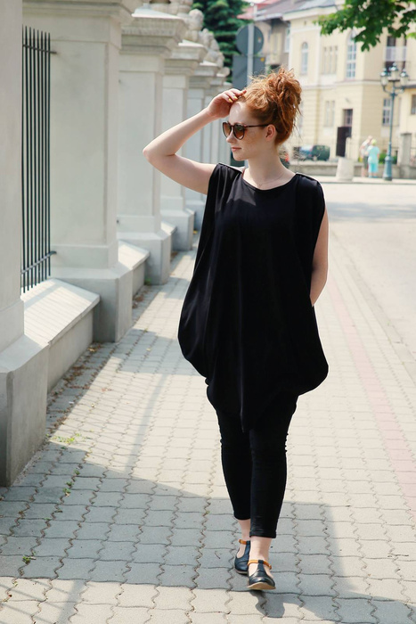 Sukienka, asymetryczna, luźna tunika czarna oversize