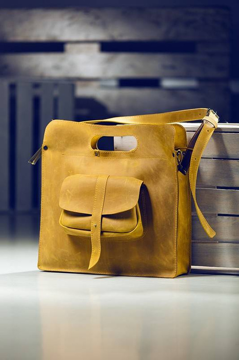 Torba skórzana, duża torebka, żółta torba, aktówka, długi pasek , torebka handmade
