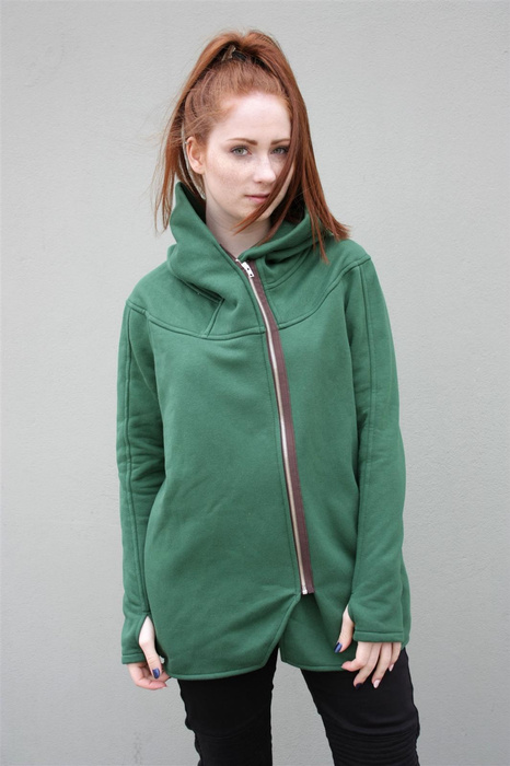 Zielona bluza zapinana na boku, luźna bluza damska, Polski produkt handmade