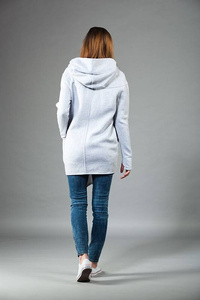 Bluza asymetryczna długa na zamek, bluza damska, płaszcz bawełniany szary