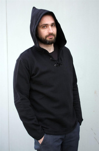 Bluza męska bawełniana z kapturem i wiązaniem pod szyją , luźna bluza męska czarna duże rozmiary