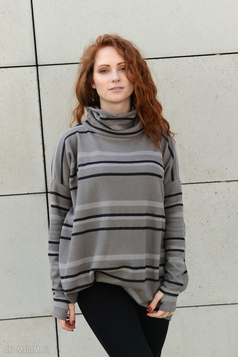 Sweter bawełniany damski, bluza w paski, szeroki luźny sweter bawełniany