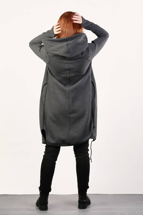 Płaszczykdamski bawełniany , długa bluza szara ,  bluza z kapturem