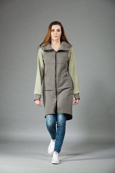 Płaszczyk długi dzianinowy , bluza z kapturem , długa bluza