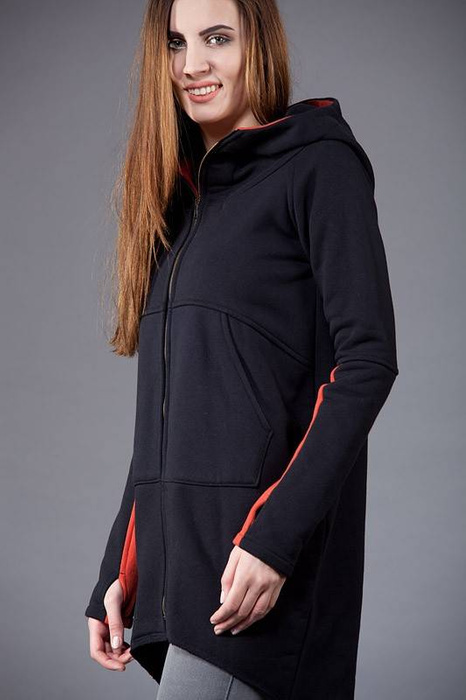 bluza czarna płaszcz klapsydra, długa bluza damska