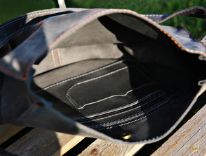 Torba skórzana szara, duża torba półokrągła