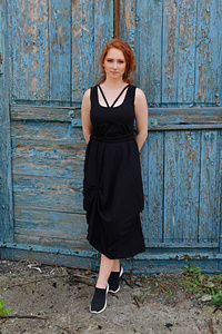 Długa Sukienka na ramiączkach, czarna sukienka gotycka , sukienka midi 