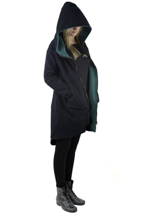 Bluza damska długa czarna, szeroka bluz luźna , Bluza Bawełniana z kapturem, Polski producent