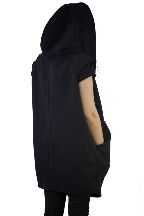 Bezrękawnik kamizelka z dzianiny luźna z kieszeniami i dużym kapturem, bluza damska bez rękawów