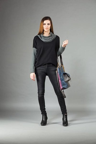 Bluza damska, krótka bluza nietoperz z golfem , bawełniany sweter