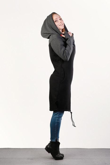 Płaszczyk bluza bawełniana z kapturem, bluza czarna