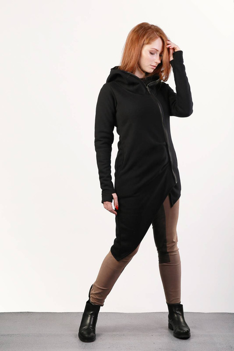 Asymetryczna bluza z kapturem, czarna bluza na zamek