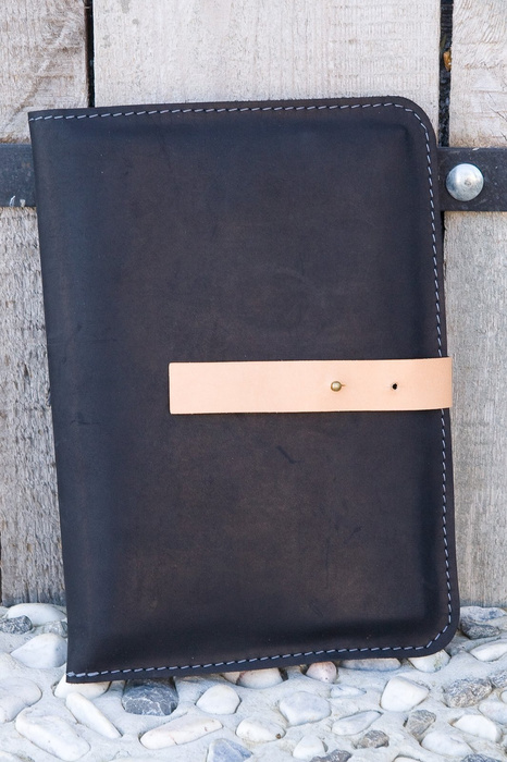 Organizer skórzany, czarny notatnik skórzany A4, planer, szkicownik skórzany