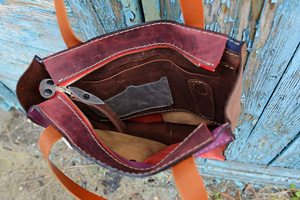 Torebka skórzana ręcznie robiona, kolorowa torba skórzana