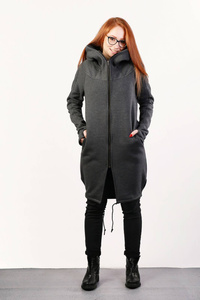 Płaszczykdamski bawełniany , długa bluza szara ,  bluza z kapturem