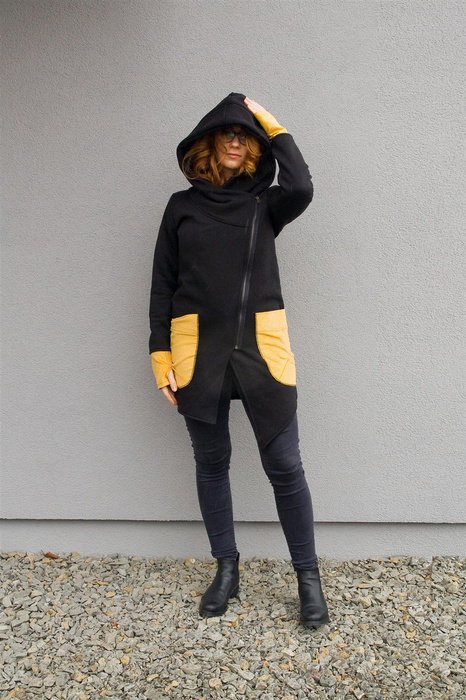 Bluza z kapturem, Asymetryczna bluza, Odzież Plus Size, Bluza z zamkiem Handmade, Polski producent