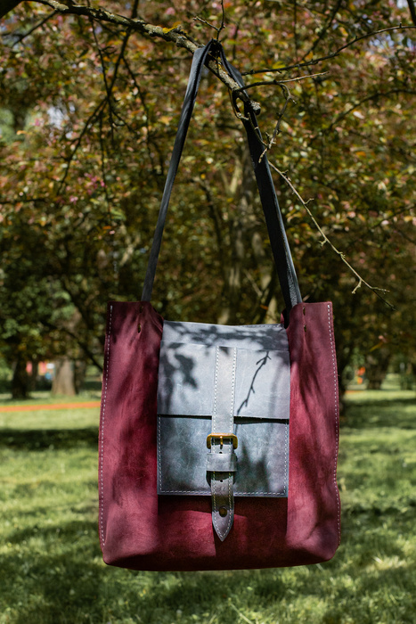Torba bordowa duża skórzana torba na ramię, ręcznie robiona torba skórzana