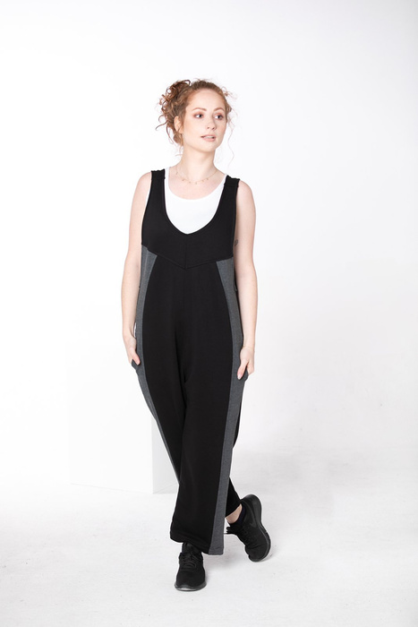 Spodnie damskie,ogrodniczki czarne, dzianinowe spodnie, szwedy bawełniane