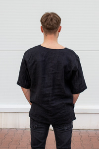 tunika, koszulka lniana męska, czarny len, czarna męka koszulka lniana, polski len polska produkt