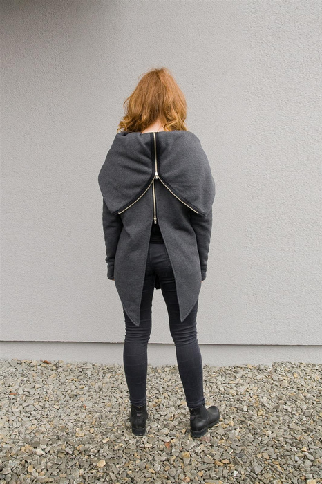 Bluza z zamkiem z tyłu, Bluza kangur damska, szara bluza z kapturem