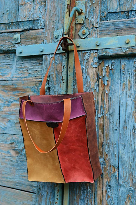 Torebka skórzana ręcznie robiona, kolorowa torba skórzana