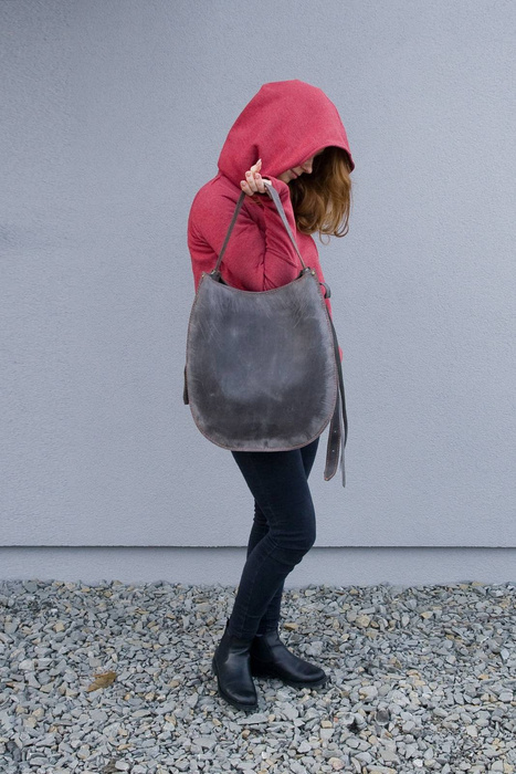 Torba skórzana szara, worek skórzany , torebka ze skóry, duża torba handmade