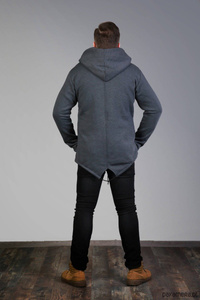 Bluza grafitowa  męska  z kapturem asymetryczna , długa bluza szara  męska polski produkt, polski projektant