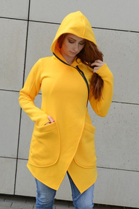 Żółta bluza z kapturem damska, Bluza z kapturem, Asymetryczna bluza, 