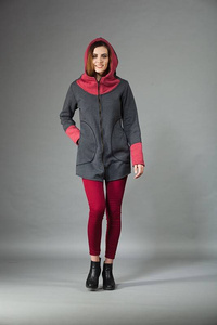 Bluza damska , kangurek na zamek, długa bluza szara damska