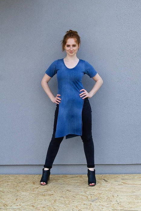 Tunika damska, asymetryczna tunika , bluzka długa z krótkim rękawem