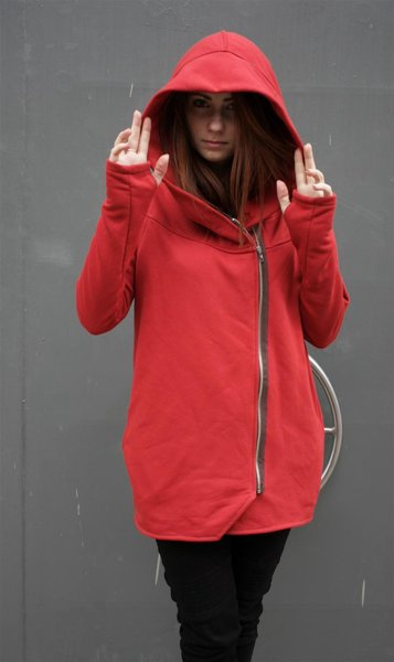 Bluza z kapturem, Szyta na twoja miarę, bawełniana bluza damska luźna, bluza damska z wejściem na kciuk