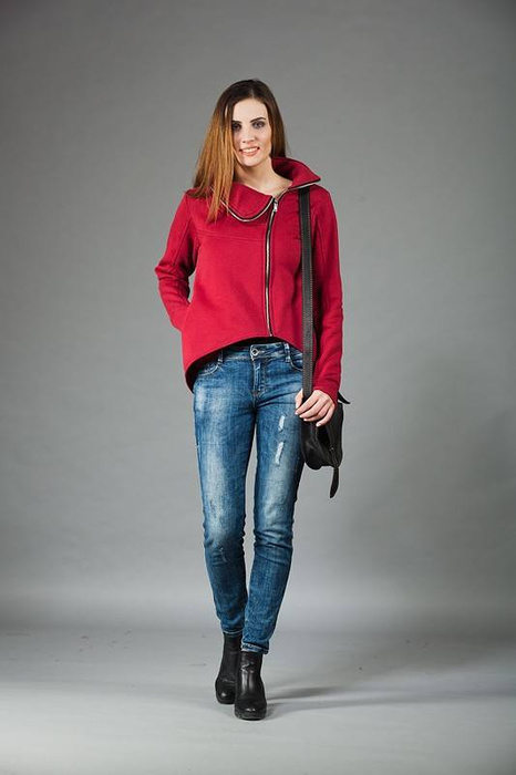 Bluza asymetryczna, Bluza damska bordowa, marynarka damska ze stójką Bluza bawełniana
