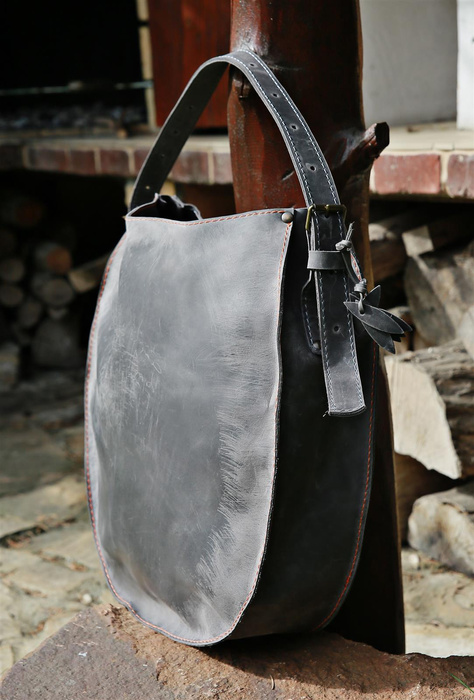 Torba skórzana szara, duża torba półokrągła