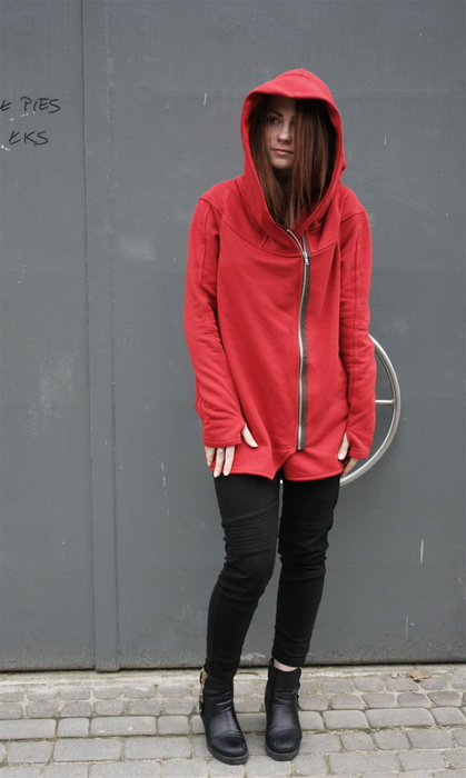 Bluza z kapturem, Szyta na twoja miarę, bawełniana bluza damska luźna, bluza damska z wejściem na kciuk