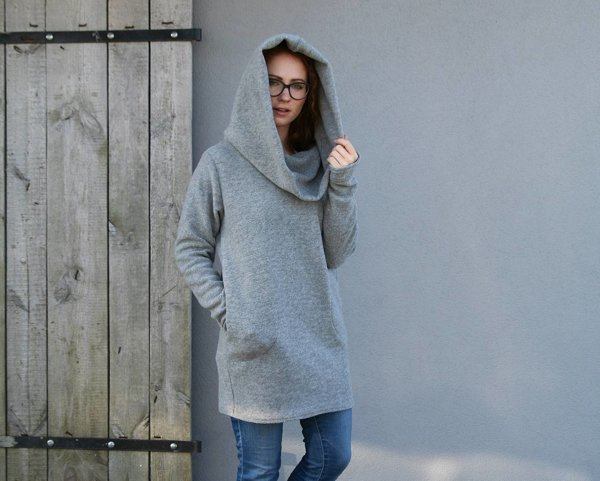 Sweter wełniany, bluza wełniana z kapturem , damski sweter