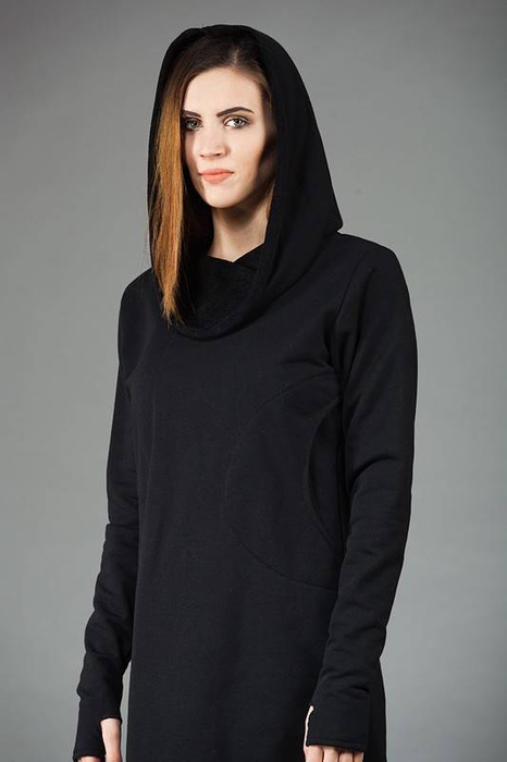 Tunika Asymetryczna, bluza z kapturem, czarna damska bluza