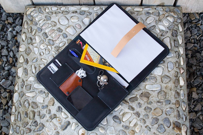 Organizer skórzany, czarny notatnik skórzany A4, planer, szkicownik skórzany