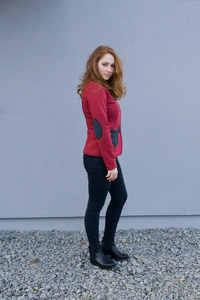 Marynarka damska, bluza damska na napy, bordowy krótki żakiet, dopsowana bluza