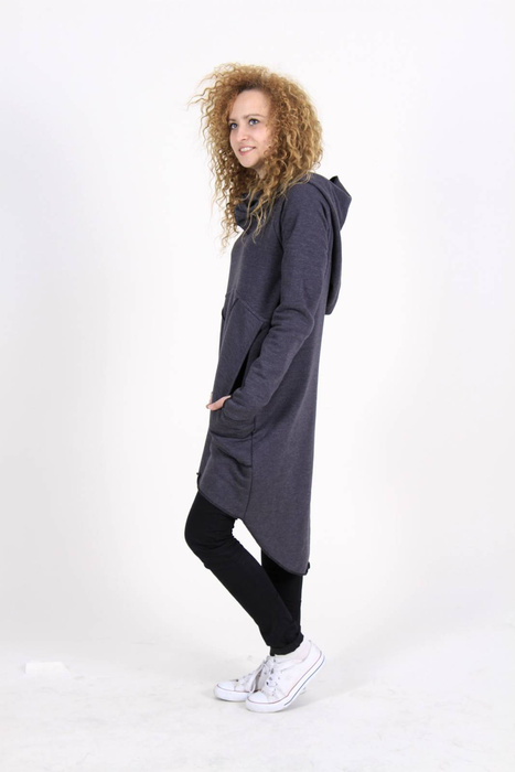 Bluza damska tunika szara długa luźna , kangurek damski