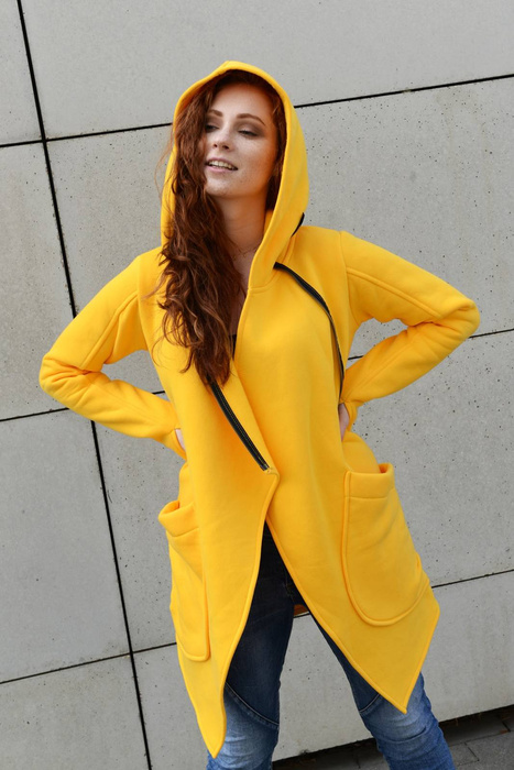 Żółta bluza z kapturem damska, Bluza z kapturem, Asymetryczna bluza,