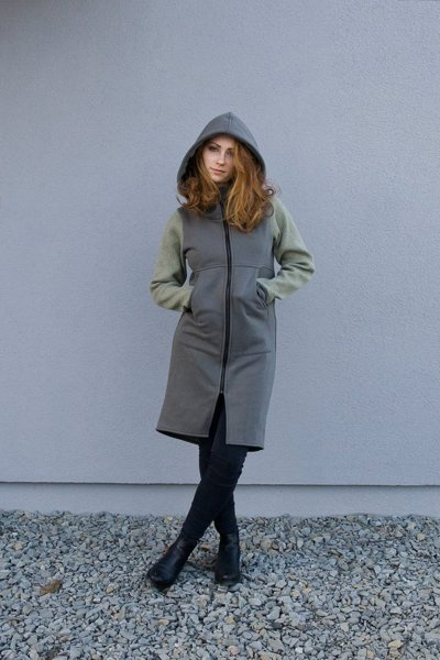 Płaszcz damski długi , bluza długa z kapturem, damska bluza  luźna
