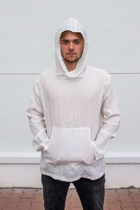 Koszulka męska z lnu, koszula lniana, bluza męska z lnu, lniana tunika męska z lnu polskiego, biała koszula lniana, polski produkt lniany